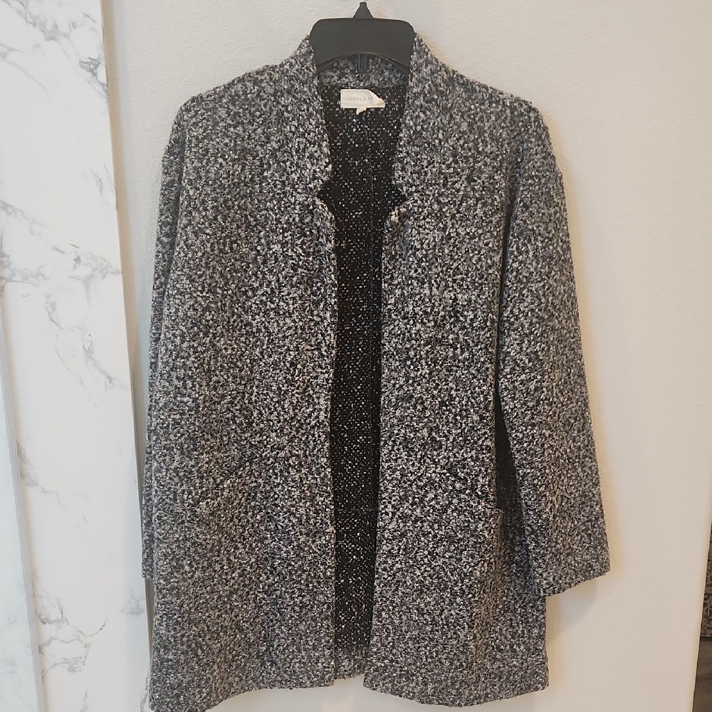 MELLODAY Black and White Tweed Teddy Jacket